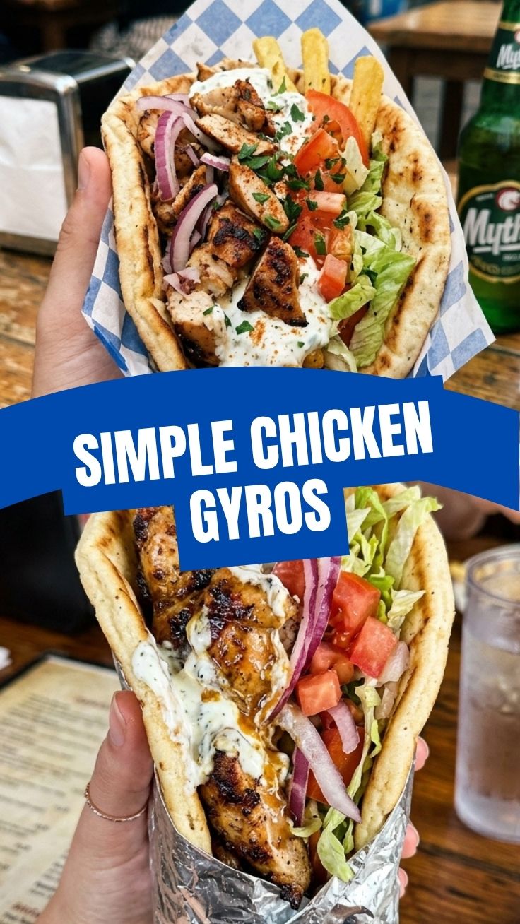 A close-up shot of a freshly prepared chicken gyros with tzatziki sauce and vegetables.