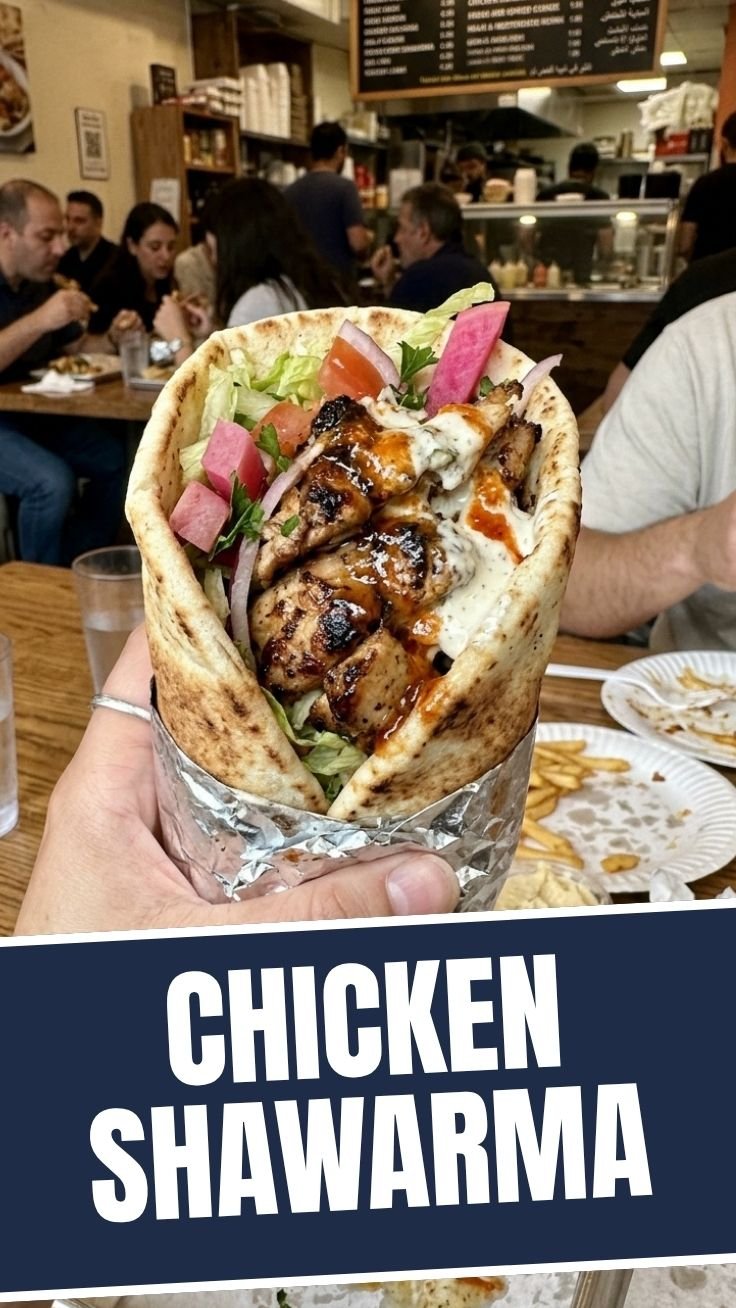 Shawarma wrap with crispy edges and yogurt sauce