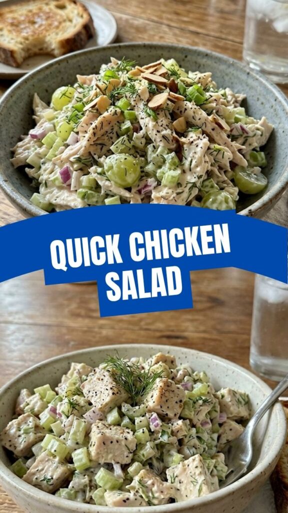 A serving of classic chicken salad in a bowl, ready to eat.