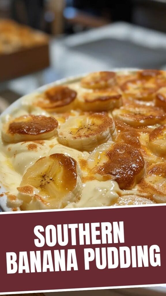 A serving of classic Southern banana pudding layered with vanilla wafers.