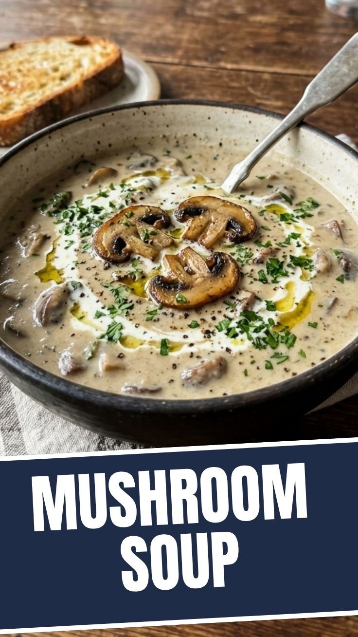 Creamy mushroom soup with fresh herbs