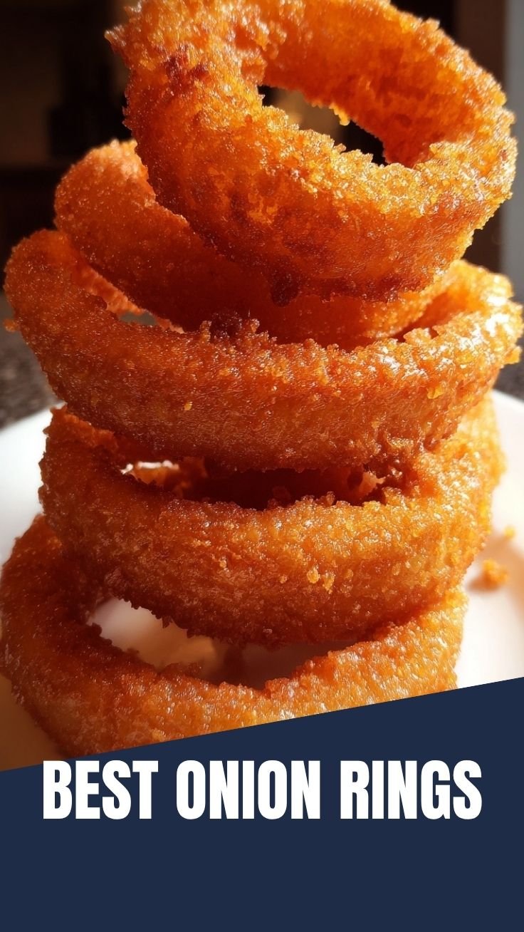 Crispy onion rings stacked high