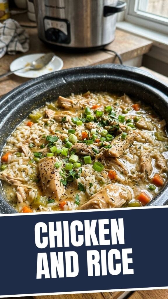 A crockpot chicken and rice meal, slow-cooked to perfection.