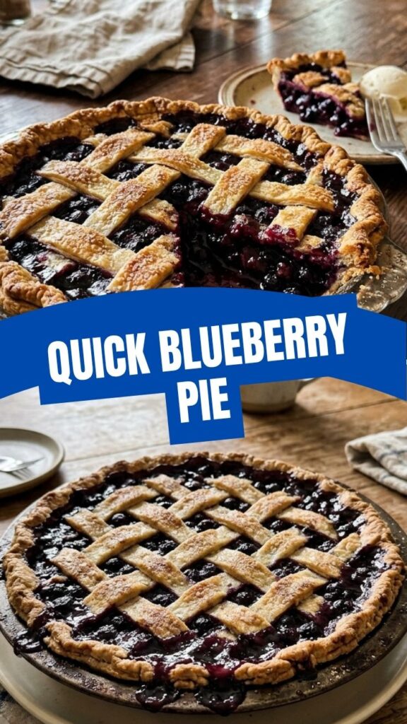 A freshly baked blueberry pie with a golden crust