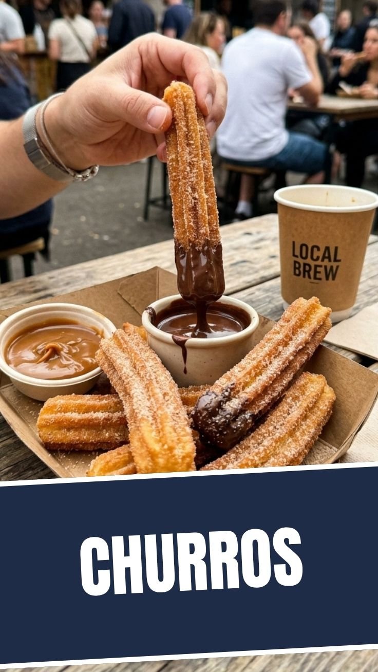 Golden fried churros dusted with cinnamon sugar