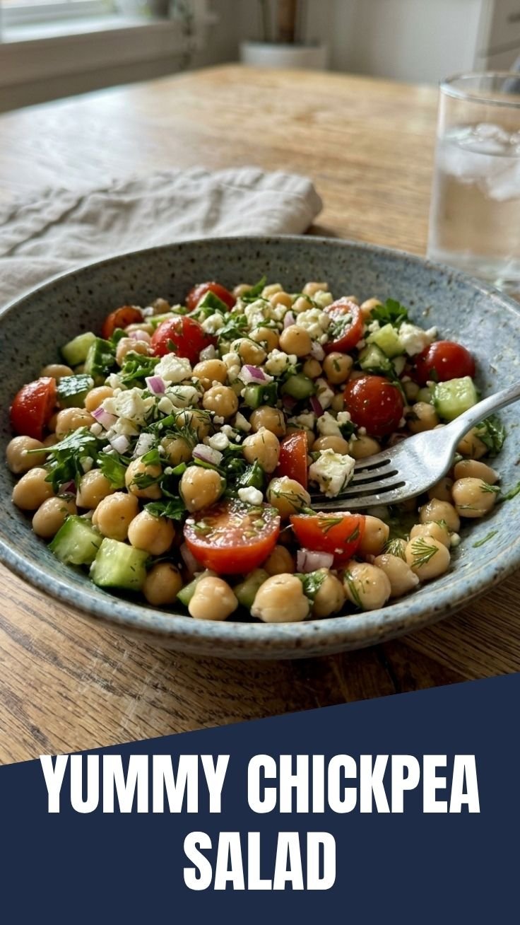 Fresh chickpea salad with feta and cranberries