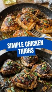 Golden-brown garlic butter chicken thighs resting on a platter, ready to serve.