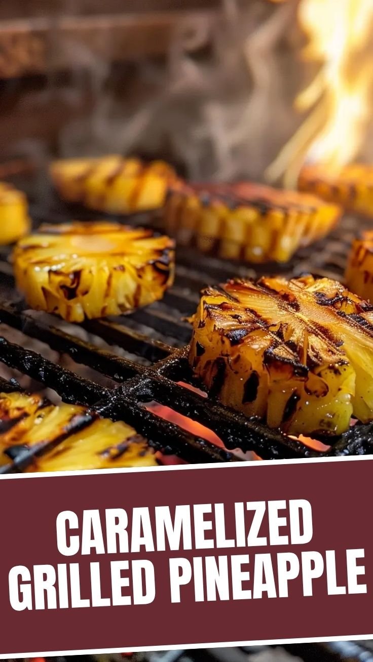 Caramelized grilled pineapple slices on a grill grate