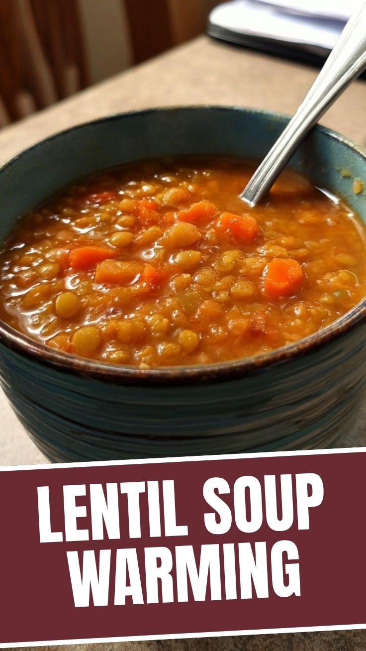 A bowl of hearty lentil soup with fresh herbs on top