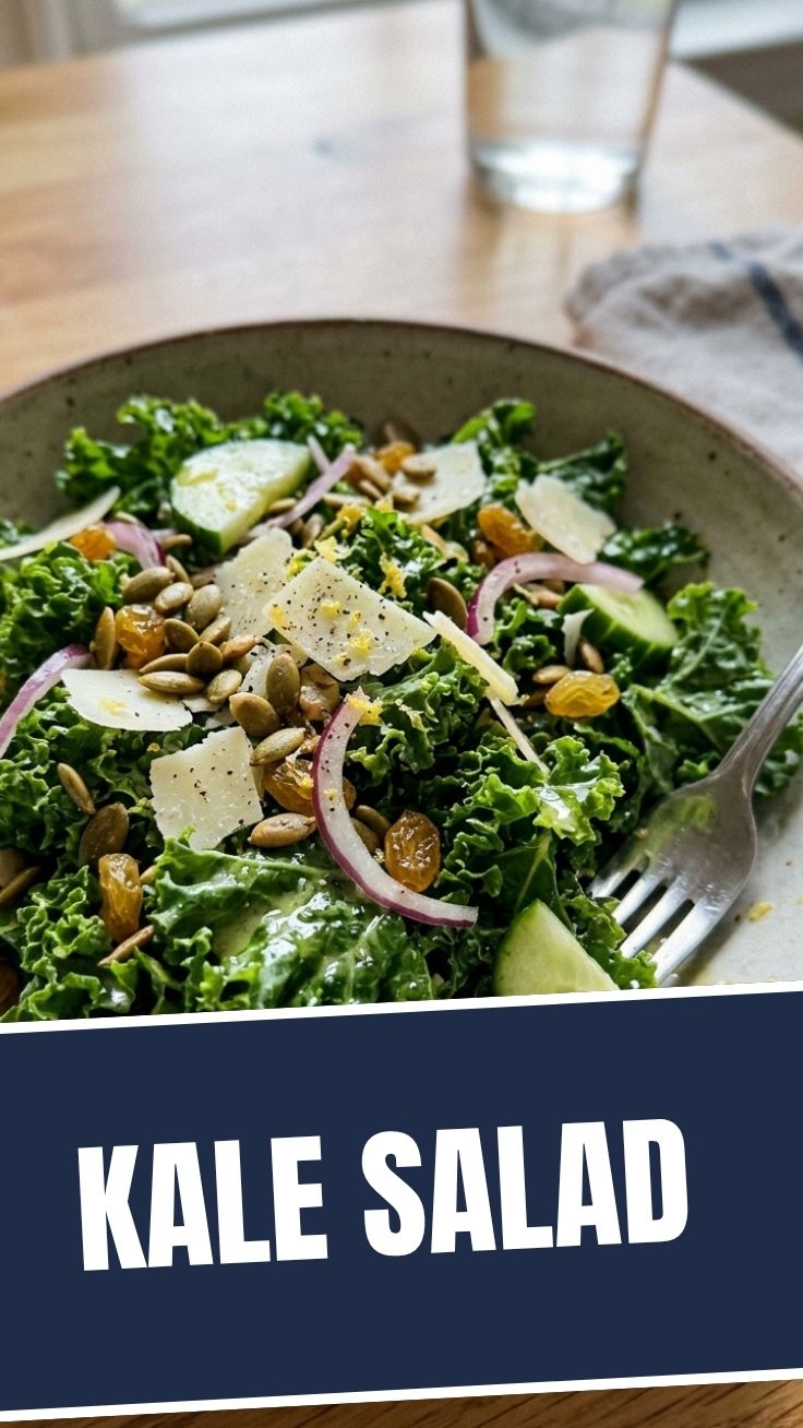 A vibrant kale salad drizzled with a rich lemon dressing