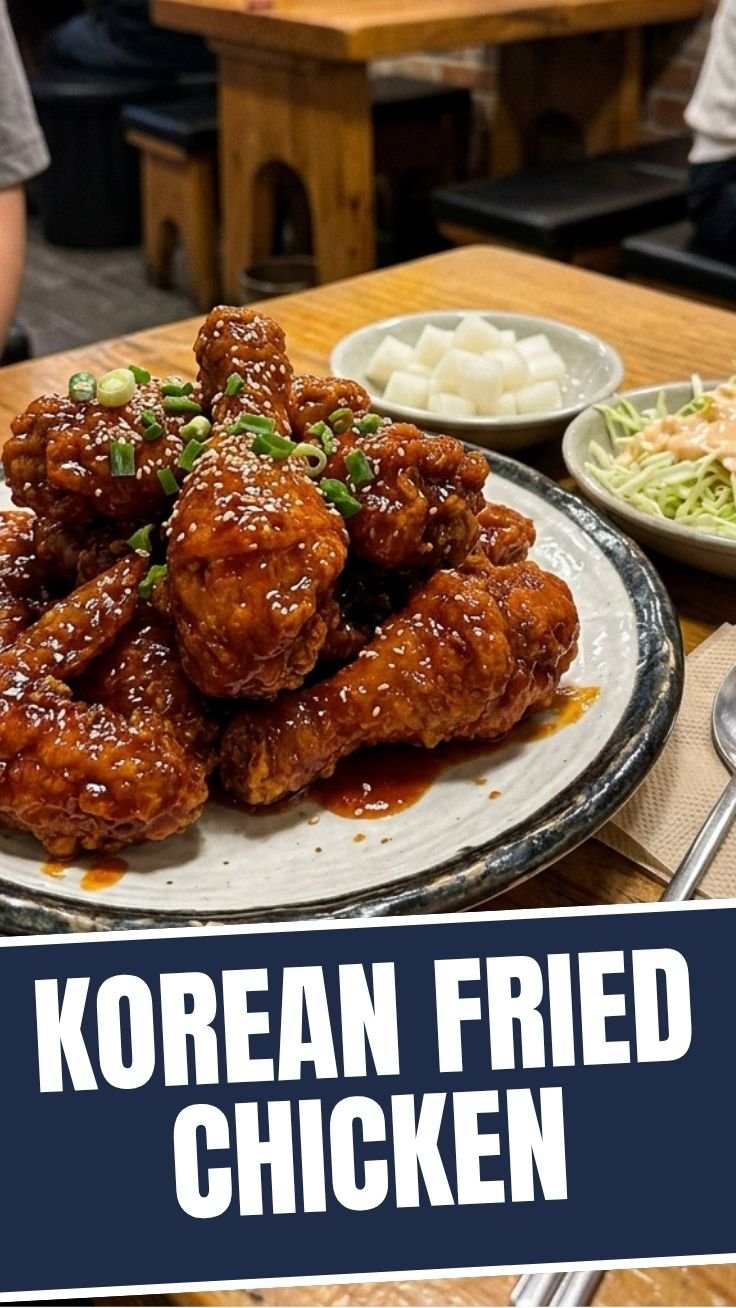 Korean Fried Chicken glistening with golden sauce