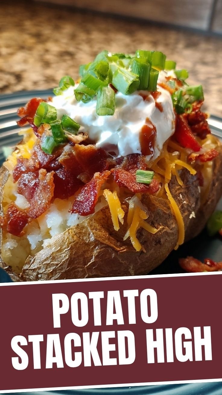 Loaded baked potato with cheese and bacon
