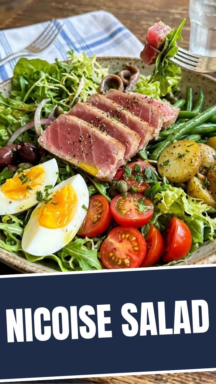 Fresh Nicoise Salad arranged on a platter