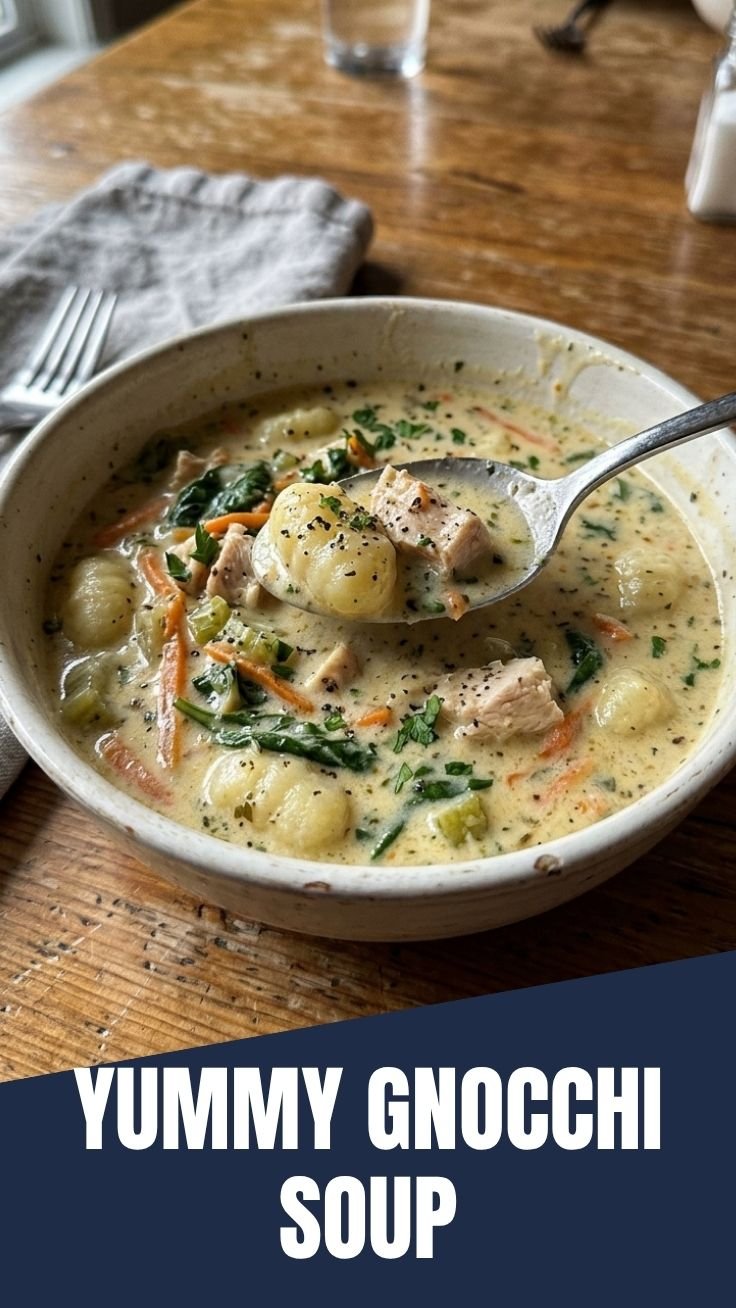 Olive Garden style chicken gnocchi soup in a bowl