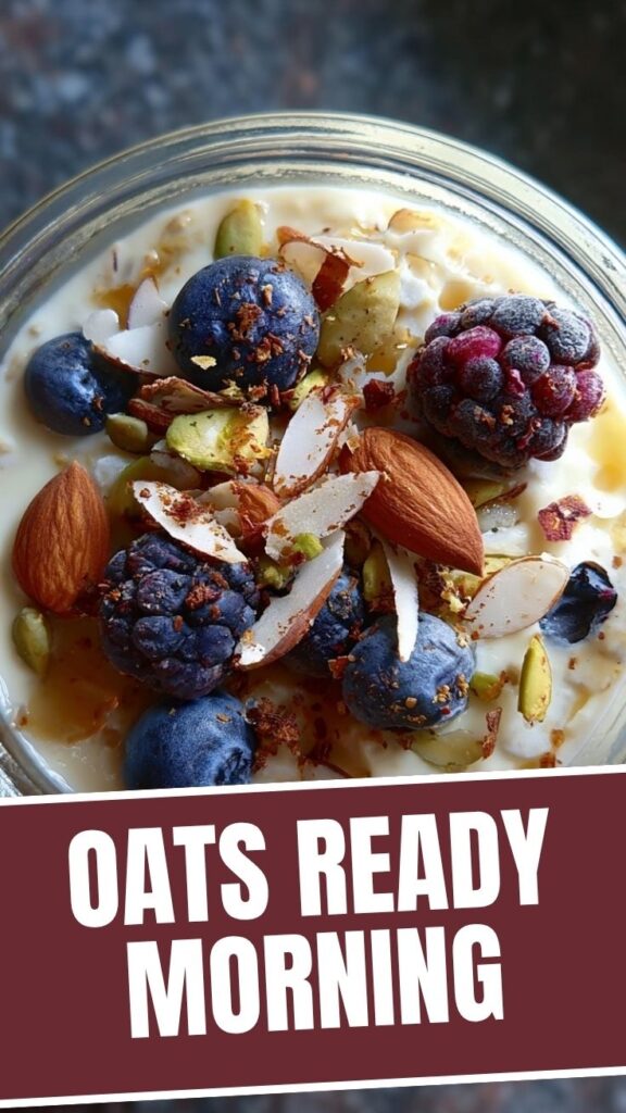 A bowl of wholesome overnight oats, ready to eat.