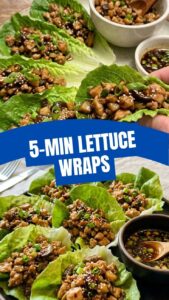 An appetizer of PF Changs style chicken lettuce wraps presented on a white dish.