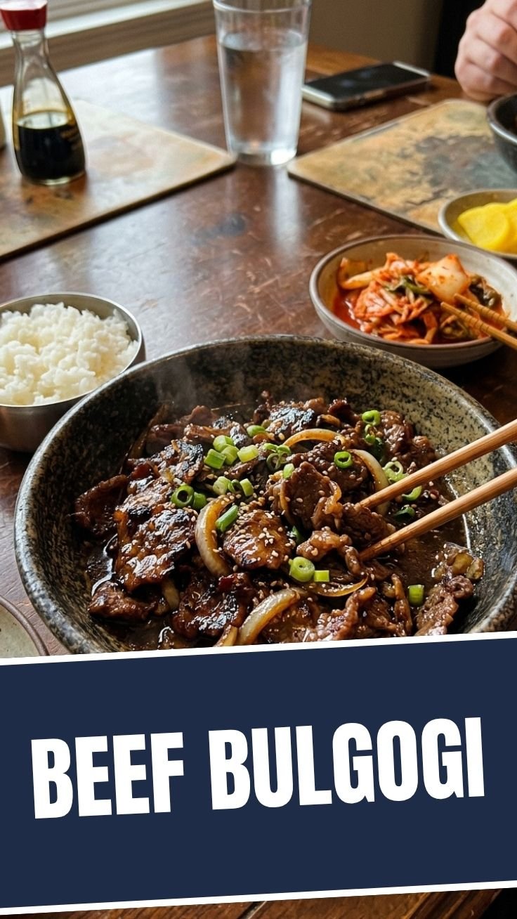 Beef Bulgogi sizzling in a pan
