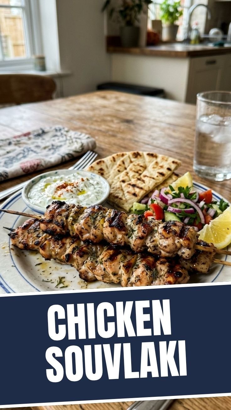 Chicken Souvlaki skewers grilling