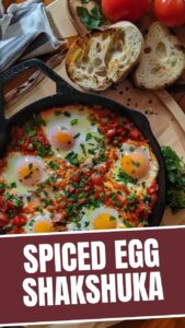 A steaming shakshuka dish with perfectly poached eggs in a rich tomato sauce