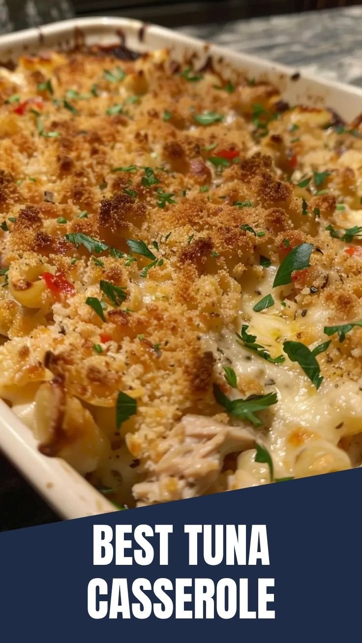 Savory Tuna Casserole in a baking dish