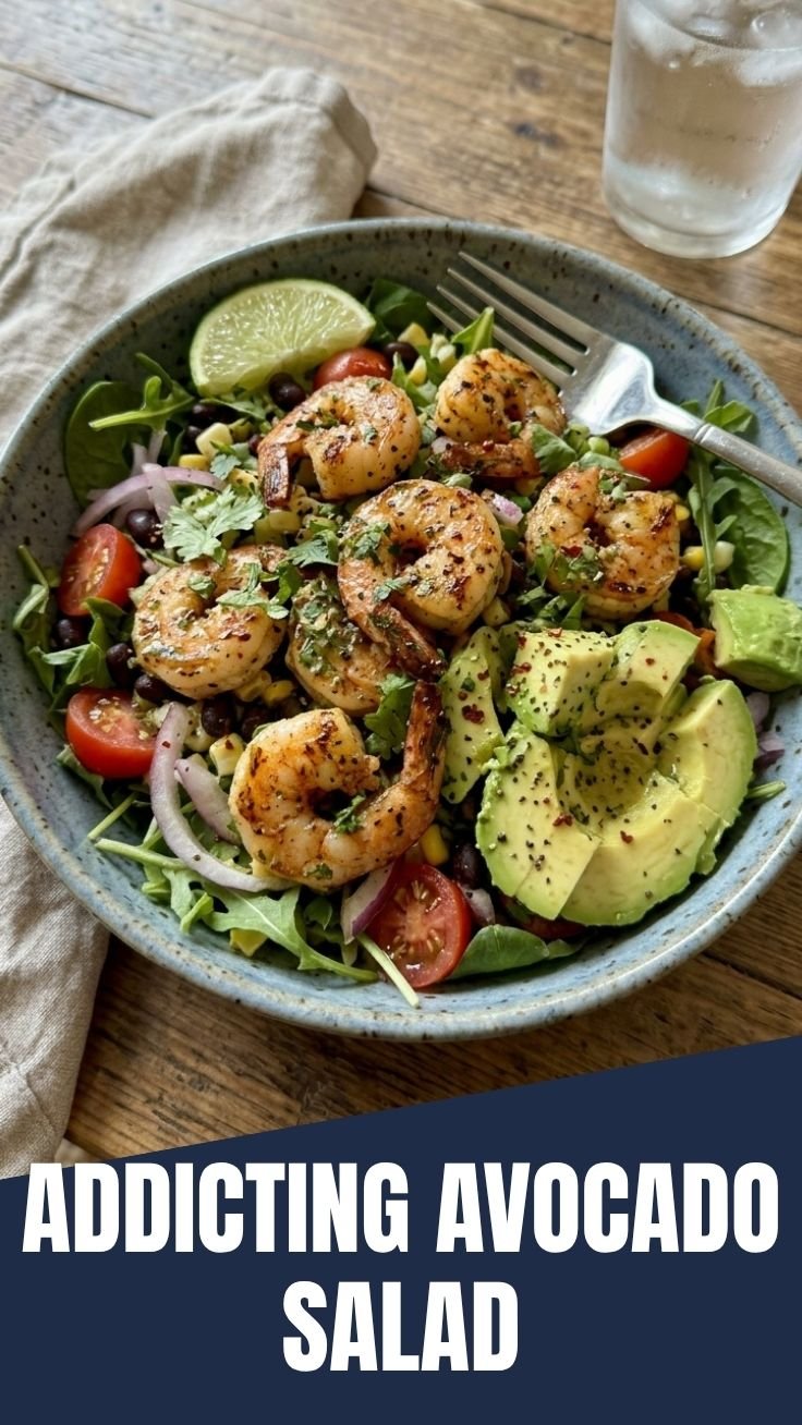 Fresh Shrimp Avocado Salad in a white bowl