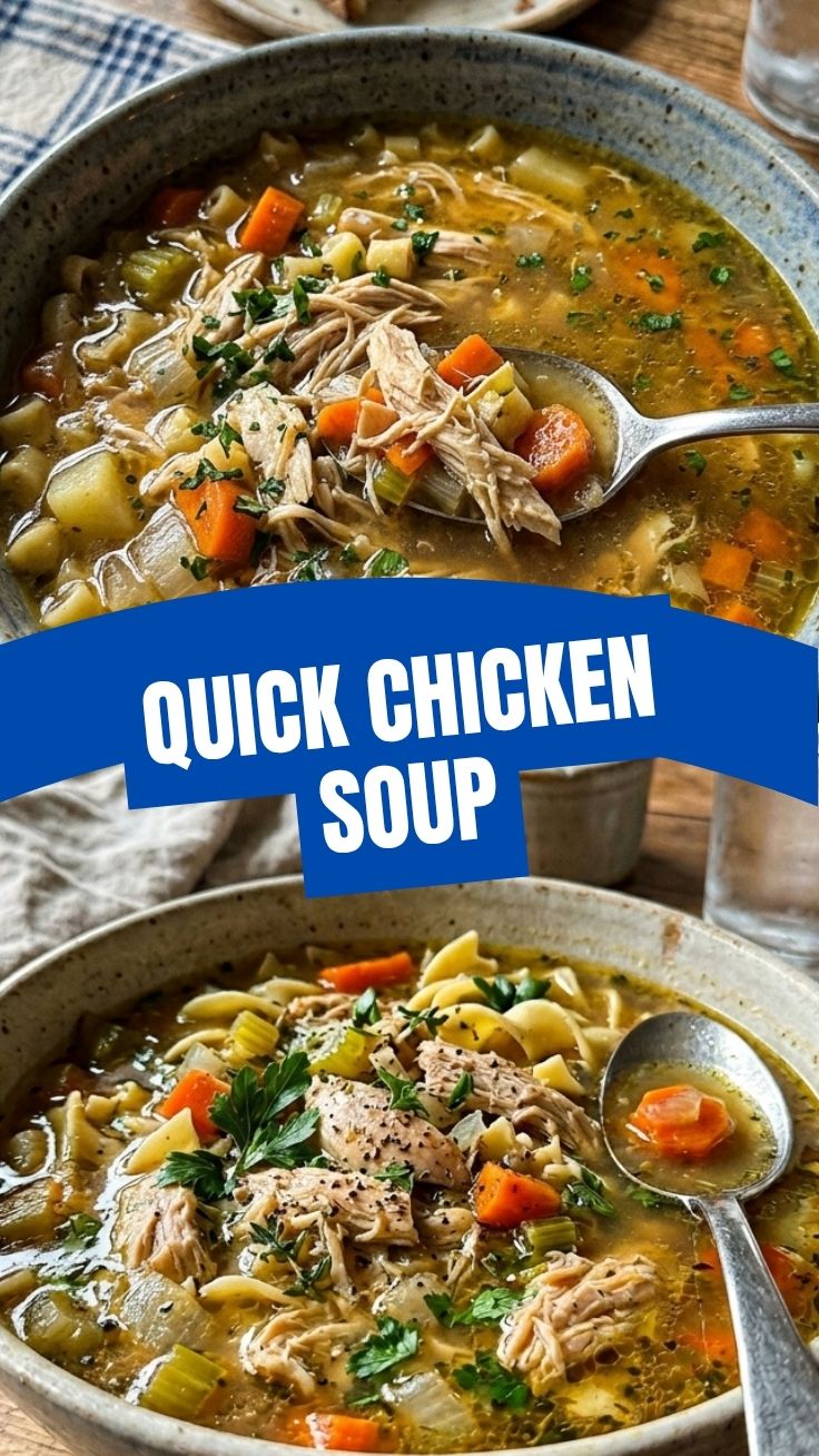 A steaming bowl of slow cooker chicken soup, rich with vegetables and tender chicken.