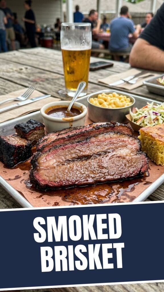 Close-up of perfectly sliced smoked brisket showing its incredible texture
