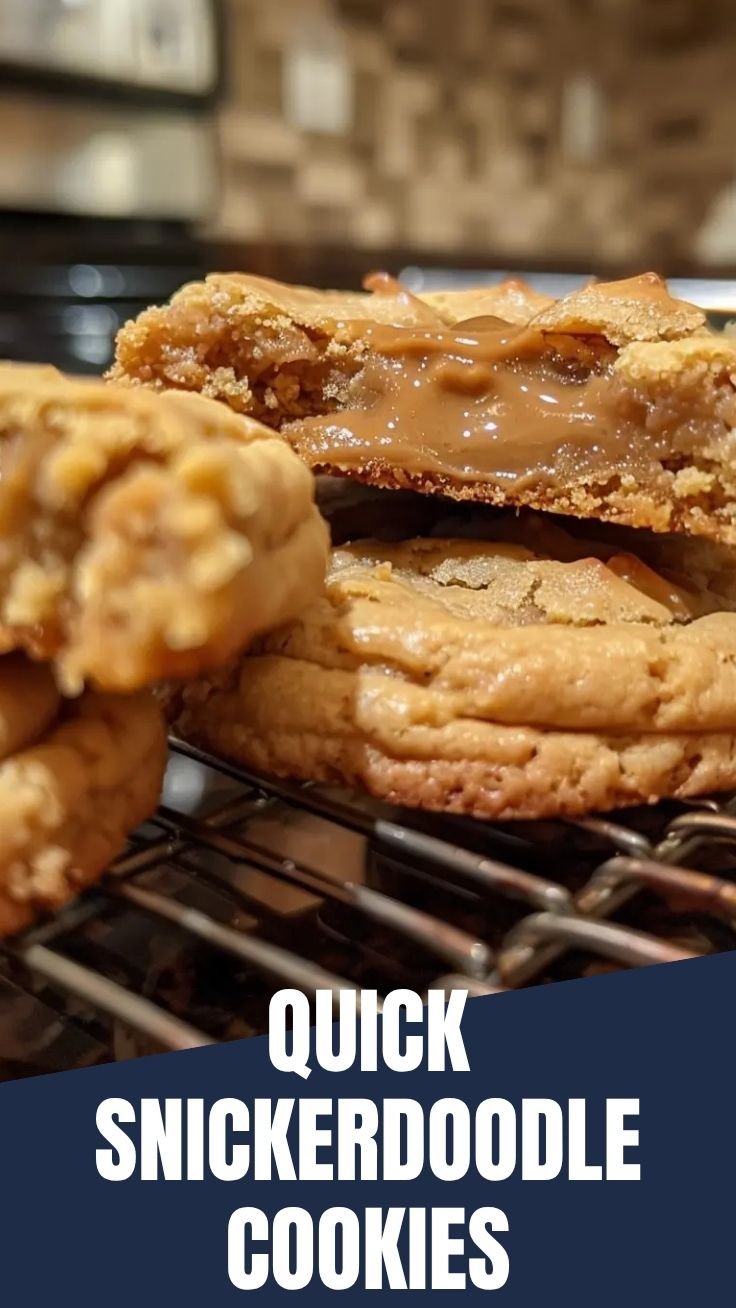 Freshly baked golden brown snickerdoodle cookies on cooling rack