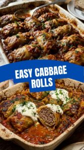 A close-up of savory stuffed cabbage rolls, garnished with fresh herbs and a tomato-based sauce.