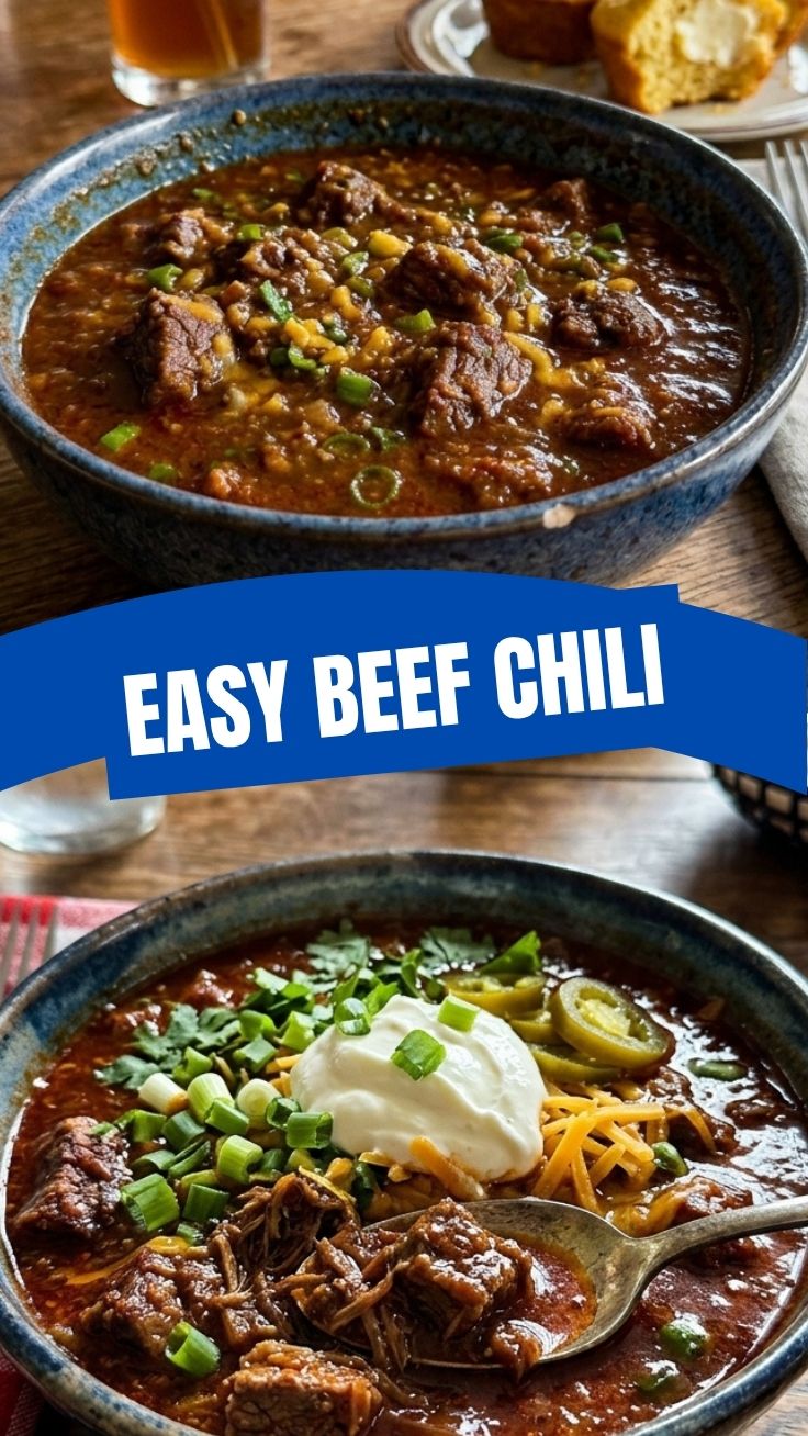 A hot bowl of hearty Texas beef chili, rich with meat and spices.