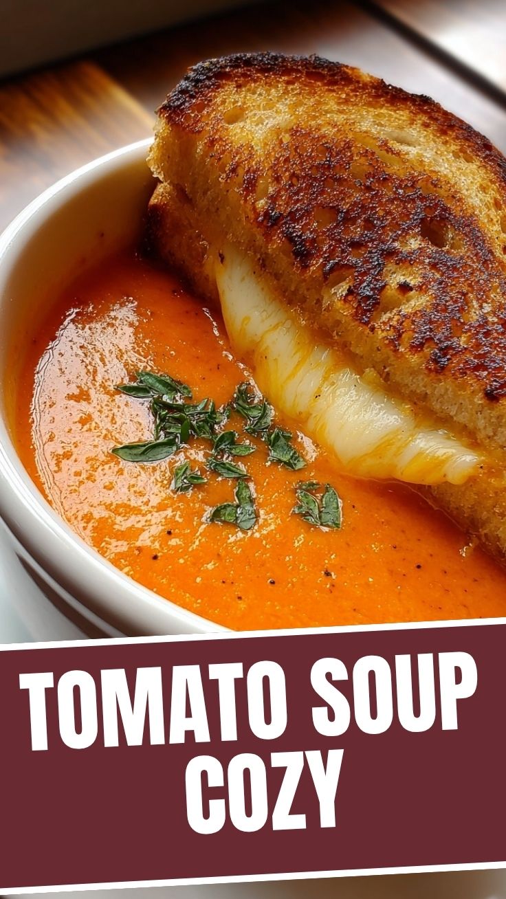 A steaming bowl of tomato soup paired with a classic grilled cheese sandwich