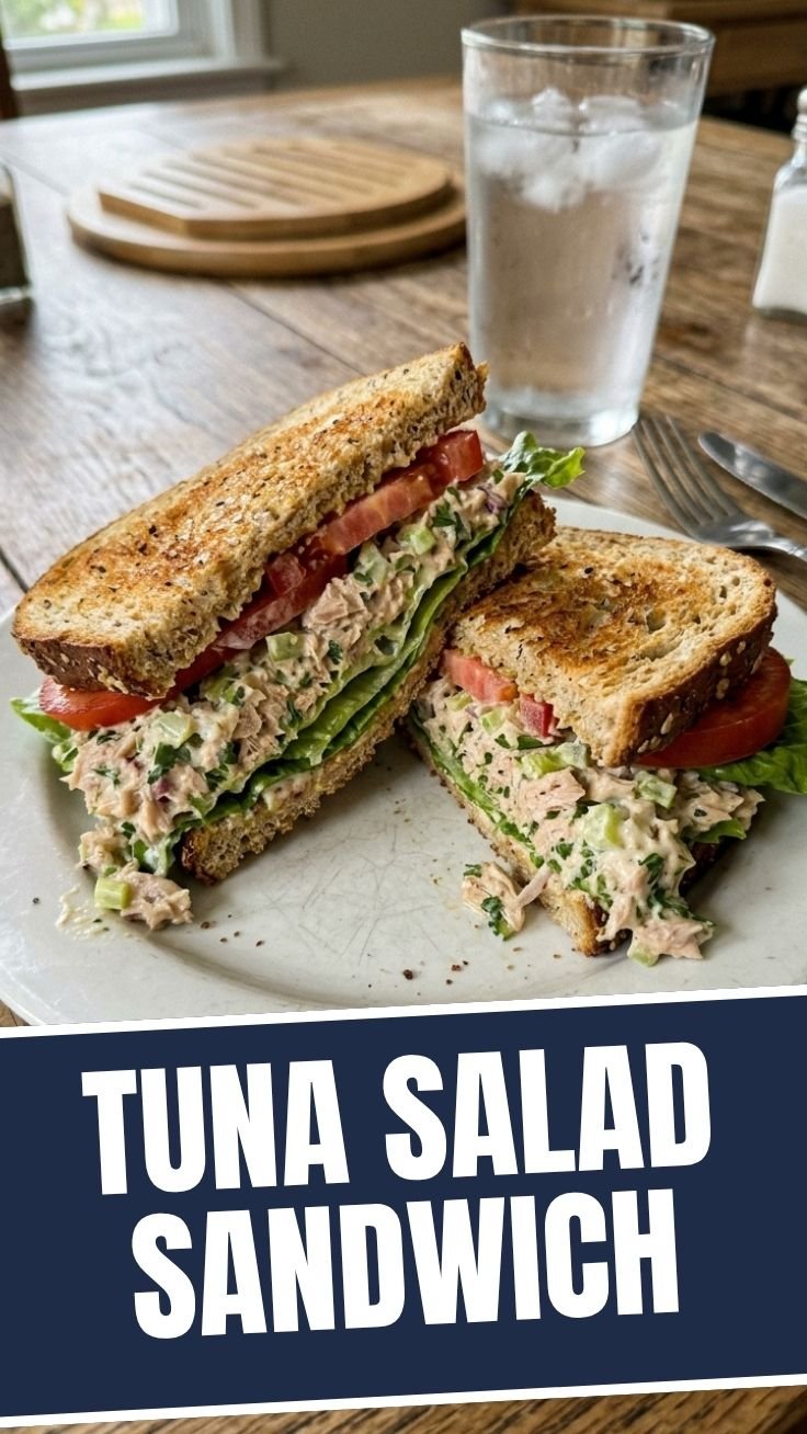 Tuna salad sandwich on toasted bread