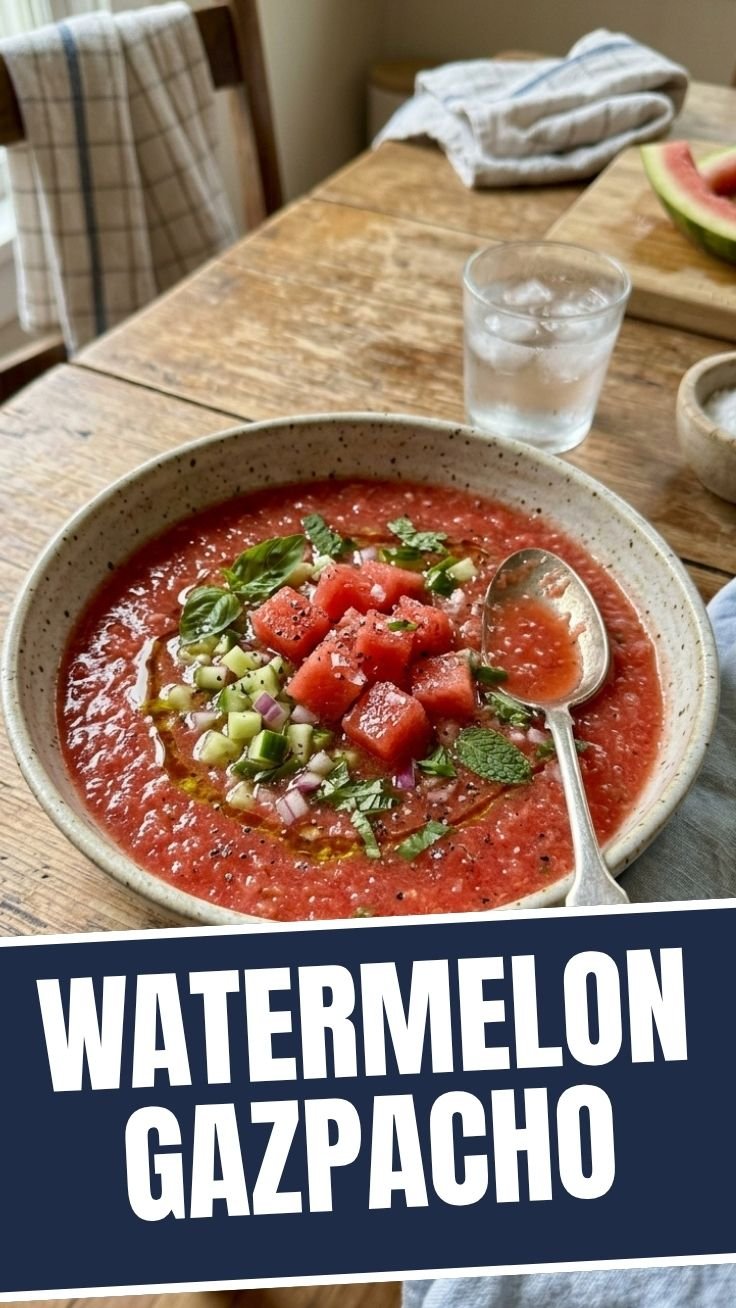Watermelon gazpacho with mint garnish