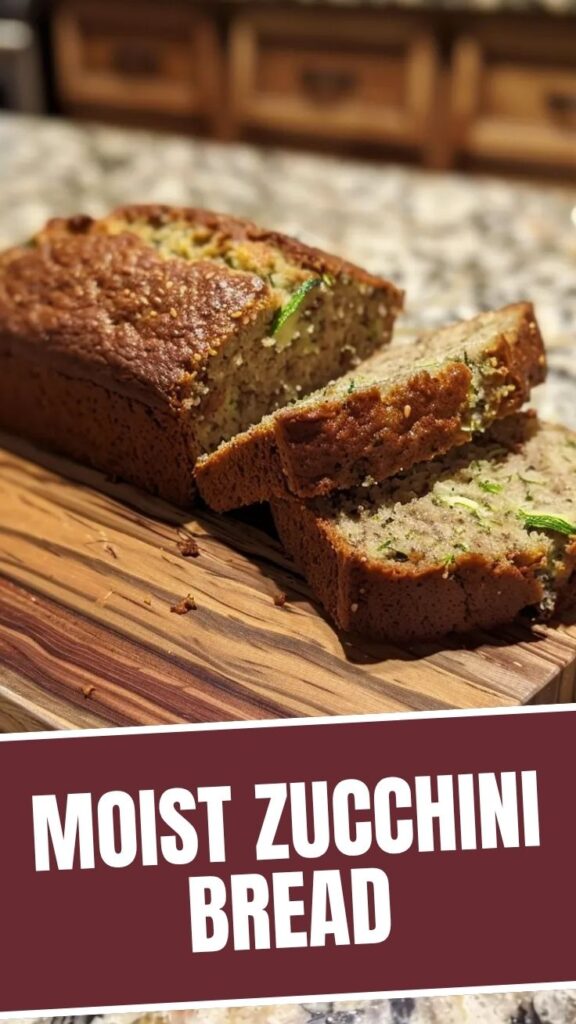 A freshly baked loaf of zucchini bread cooling on a wire rack.