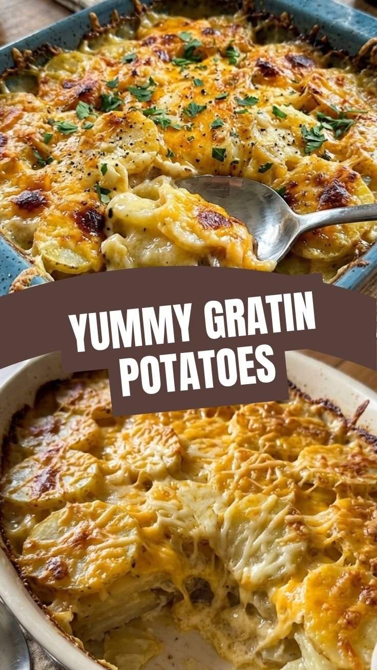 Golden au gratin potatoes fresh from the oven