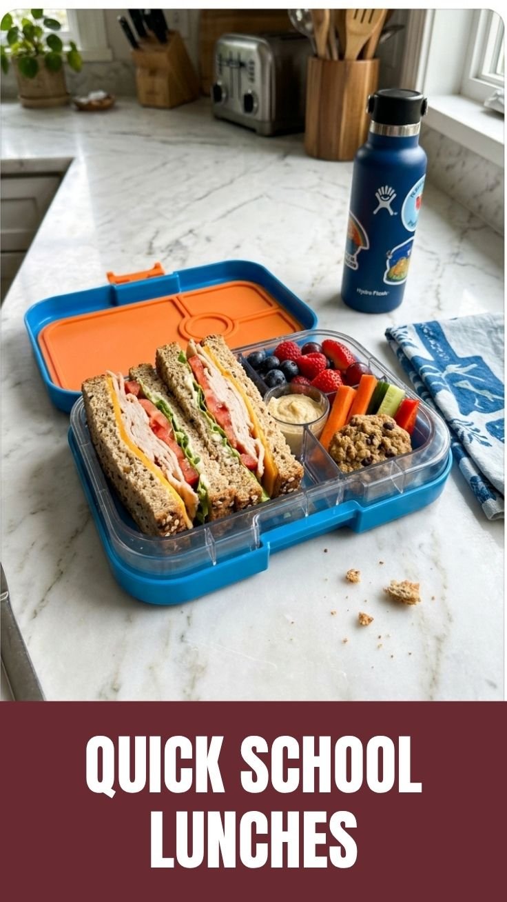 Colorful school lunch wraps prepared in a Bento box with fresh vegetables and dips