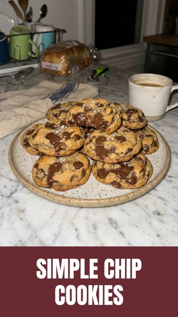 Freshly baked chocolate chip cookies cooling on a wire rack