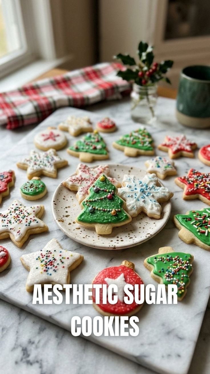 Festive Christmas Sugar Cookies decorated with royal icing and sprinkles