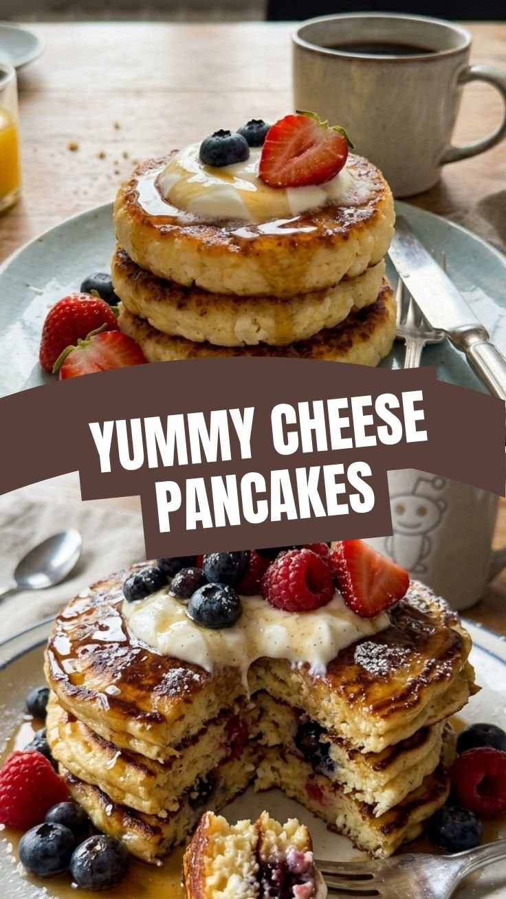 Fluffy cottage cheese pancakes stack