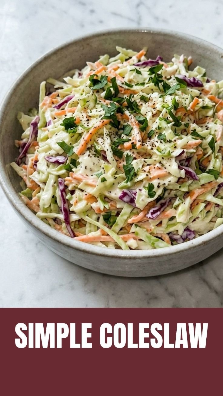 Creamy coleslaw in a white bowl ready for serving