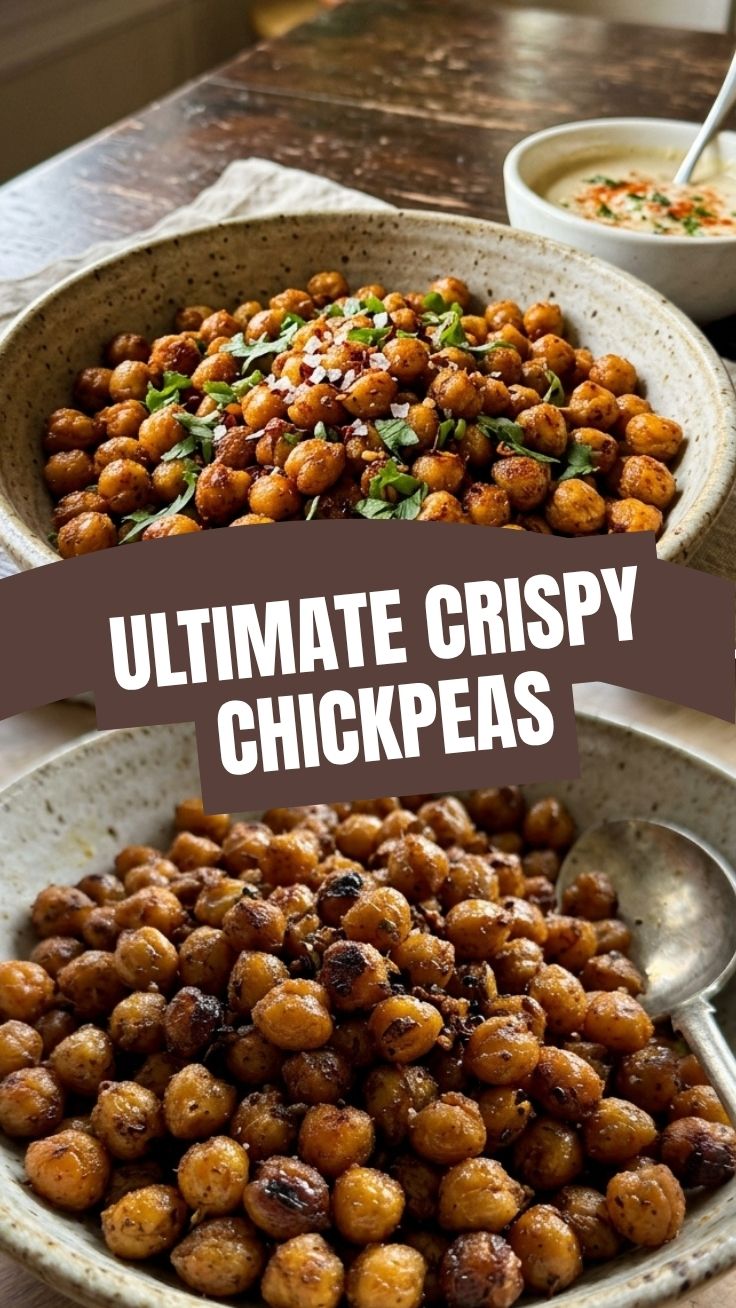 A close-up of golden crunchy roasted chickpeas in a bowl