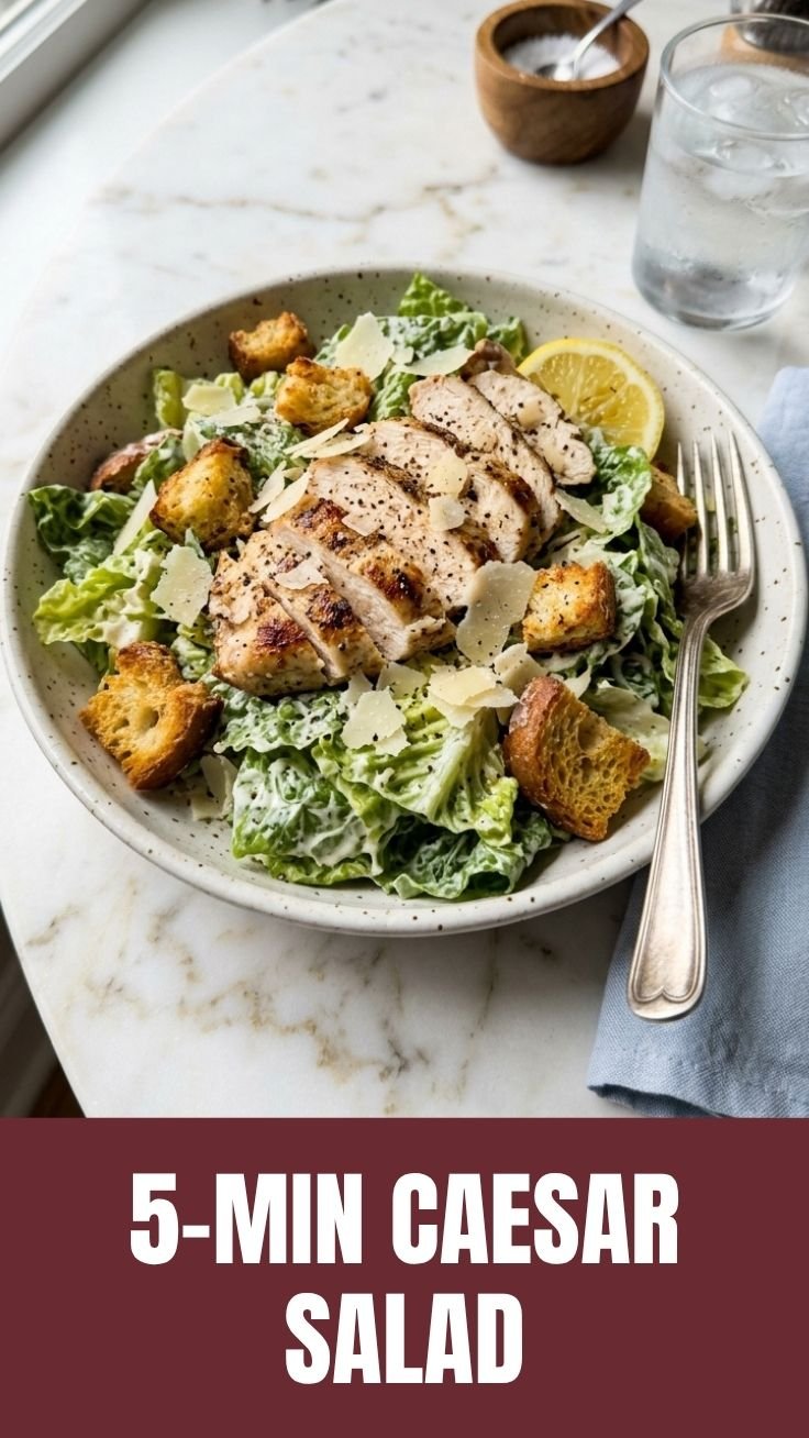 Freshly tossed Caesar salad with croutons and Parmesan