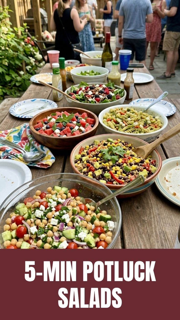 A vibrant display of healthy summer potluck salads, perfect for any gathering.