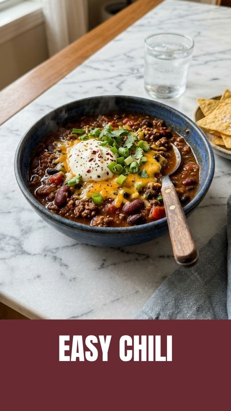 Hearty chili bowl with beef and beans