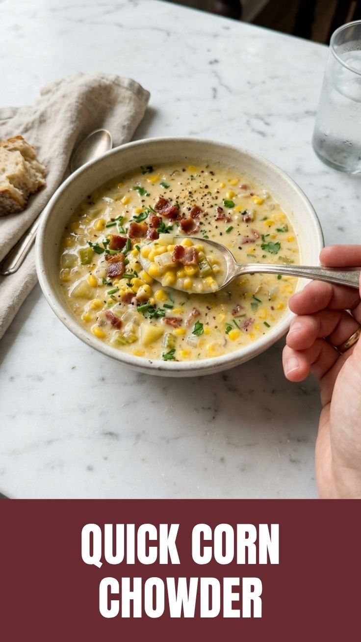 Creamy corn chowder in a rustic bowl