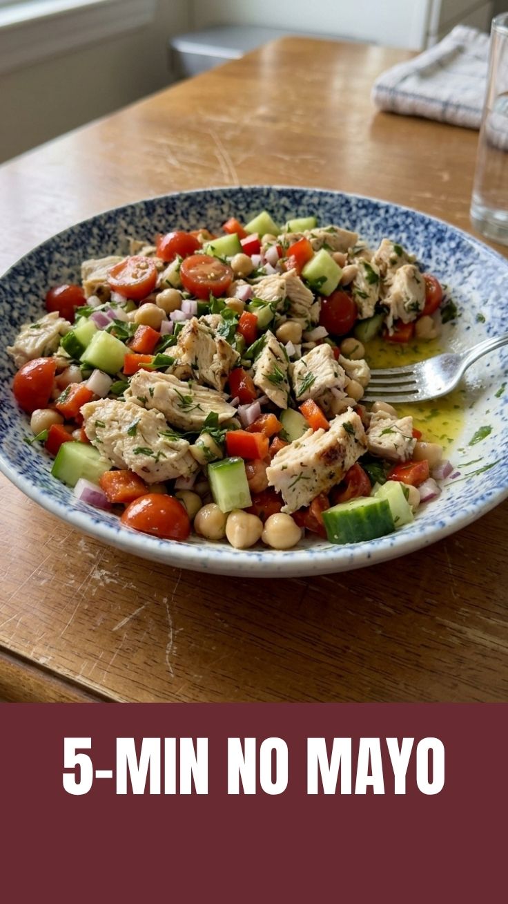 A serving of high protein chicken salad made without mayonnaise.