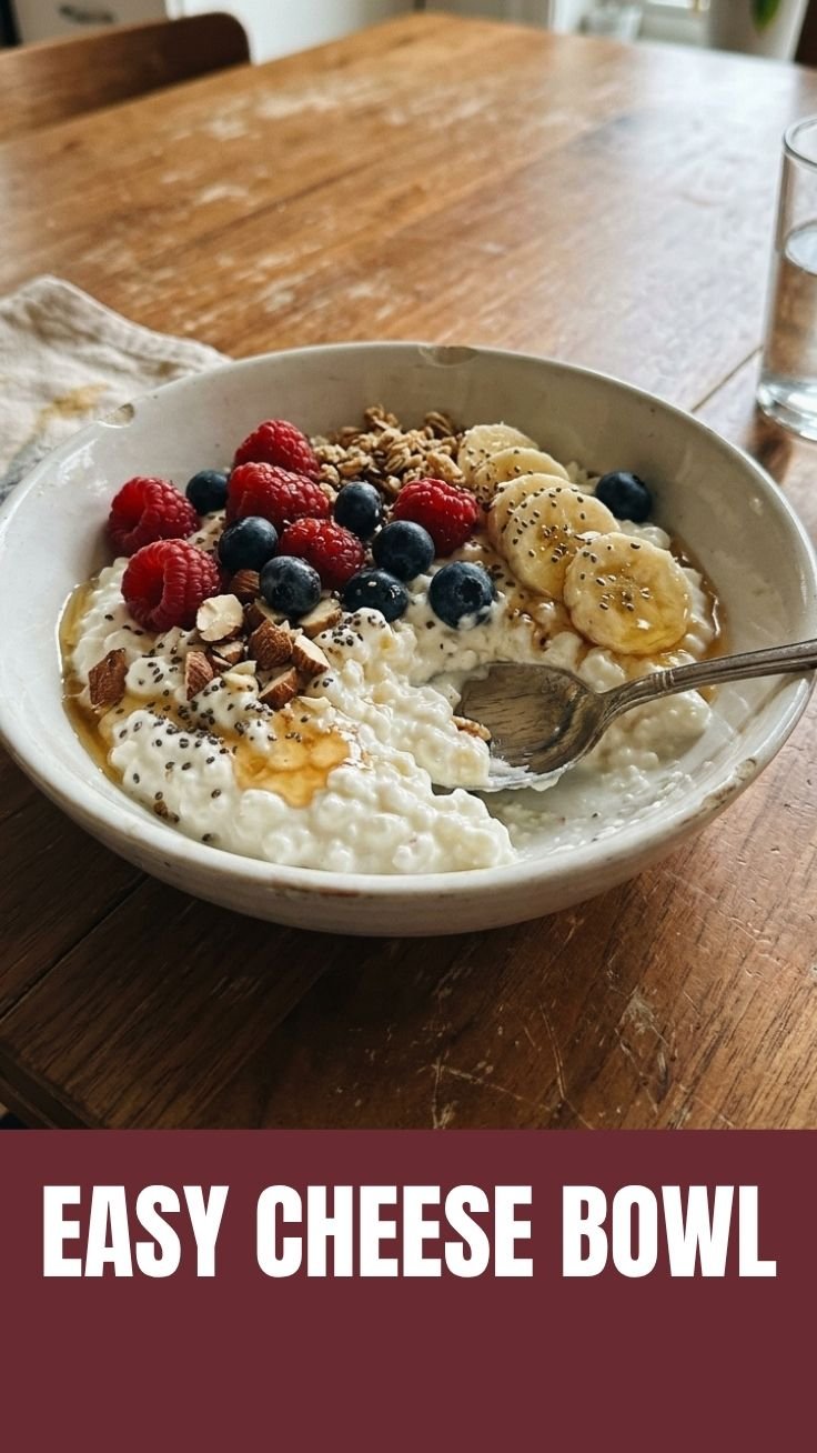Savory high protein cottage cheese bowl with eggs and vegetables
