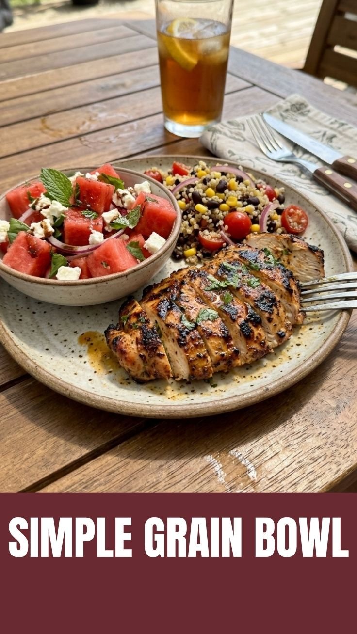 Fresh ingredients for a high protein summer grain bowl