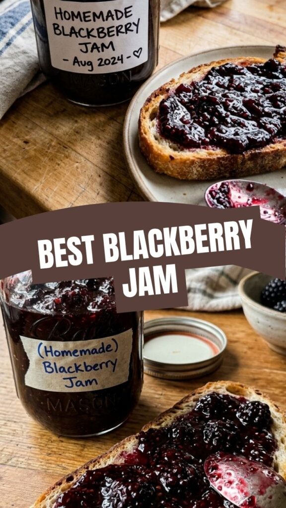 A jar of homemade blackberry jam with fresh berries