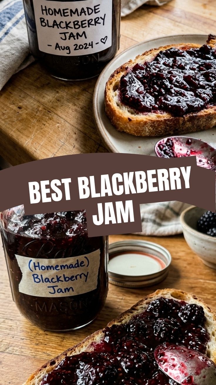 A jar of homemade blackberry jam with fresh berries